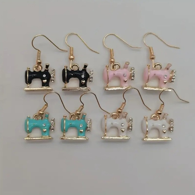 4 Pairs of Alloy Sewing Machine-set Synthetic Zircon Pendant Earrings