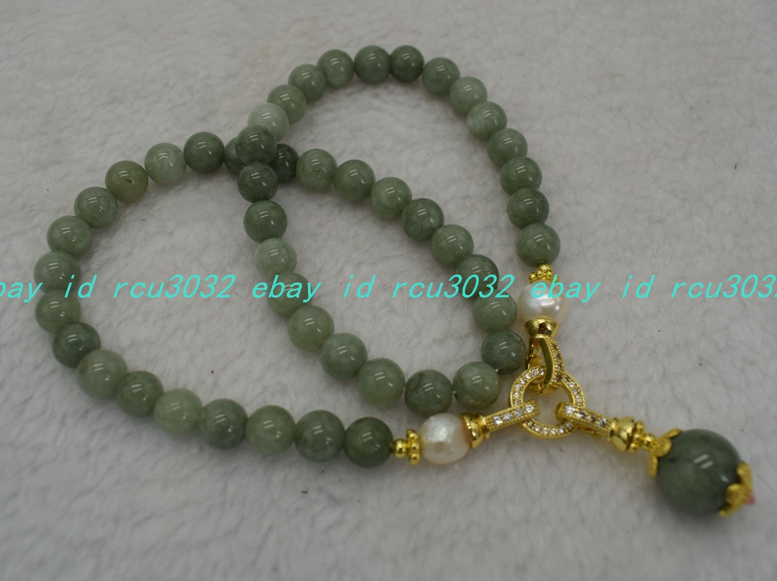 Fashion 8mm A Green Jade Round White Pearl Beads Gems Pendant Necklace 16-30in