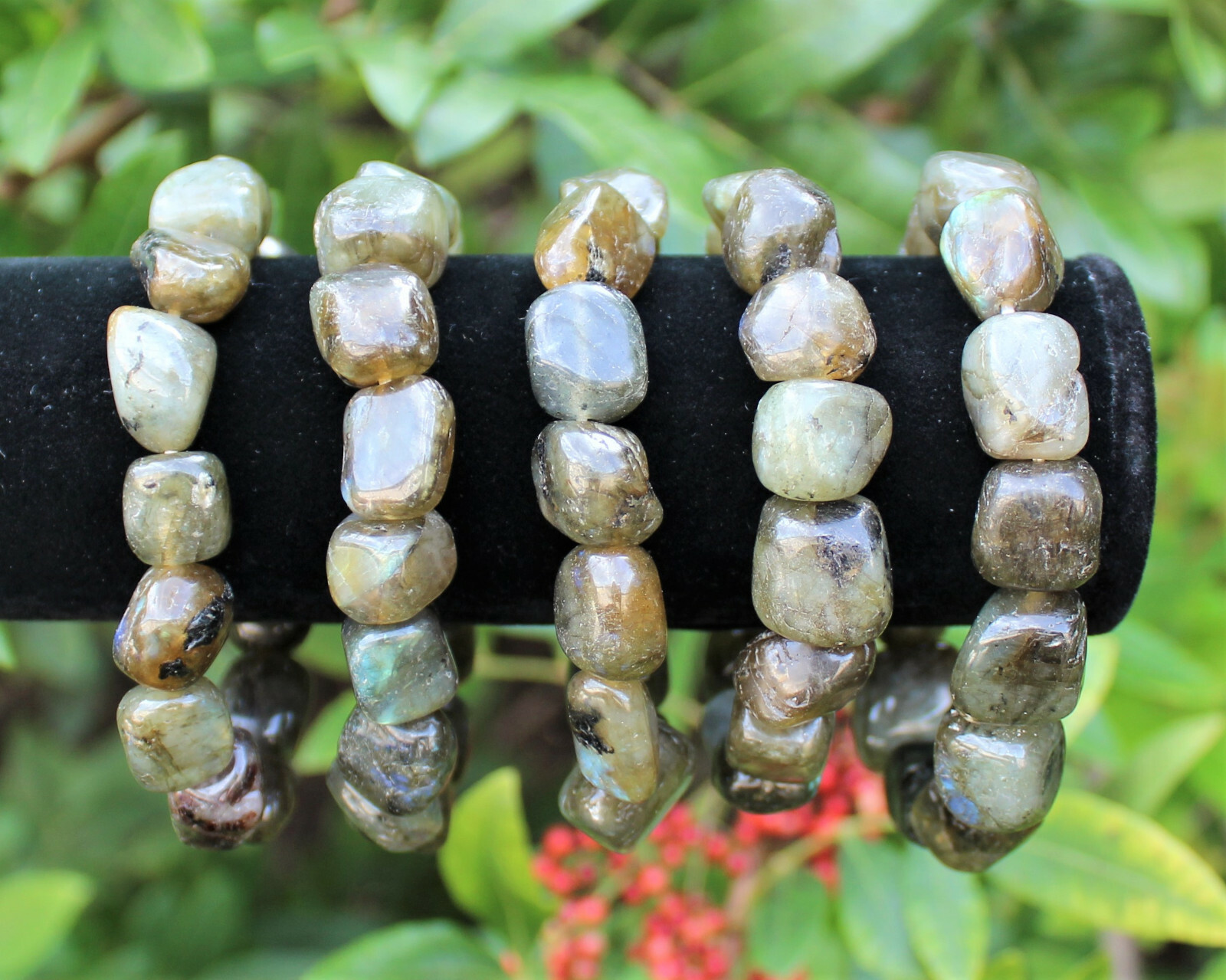 Labradorite Tumbled Gemstone Bracelet 6-8 mm Nuggets (Stretch Bracelet, Gift)