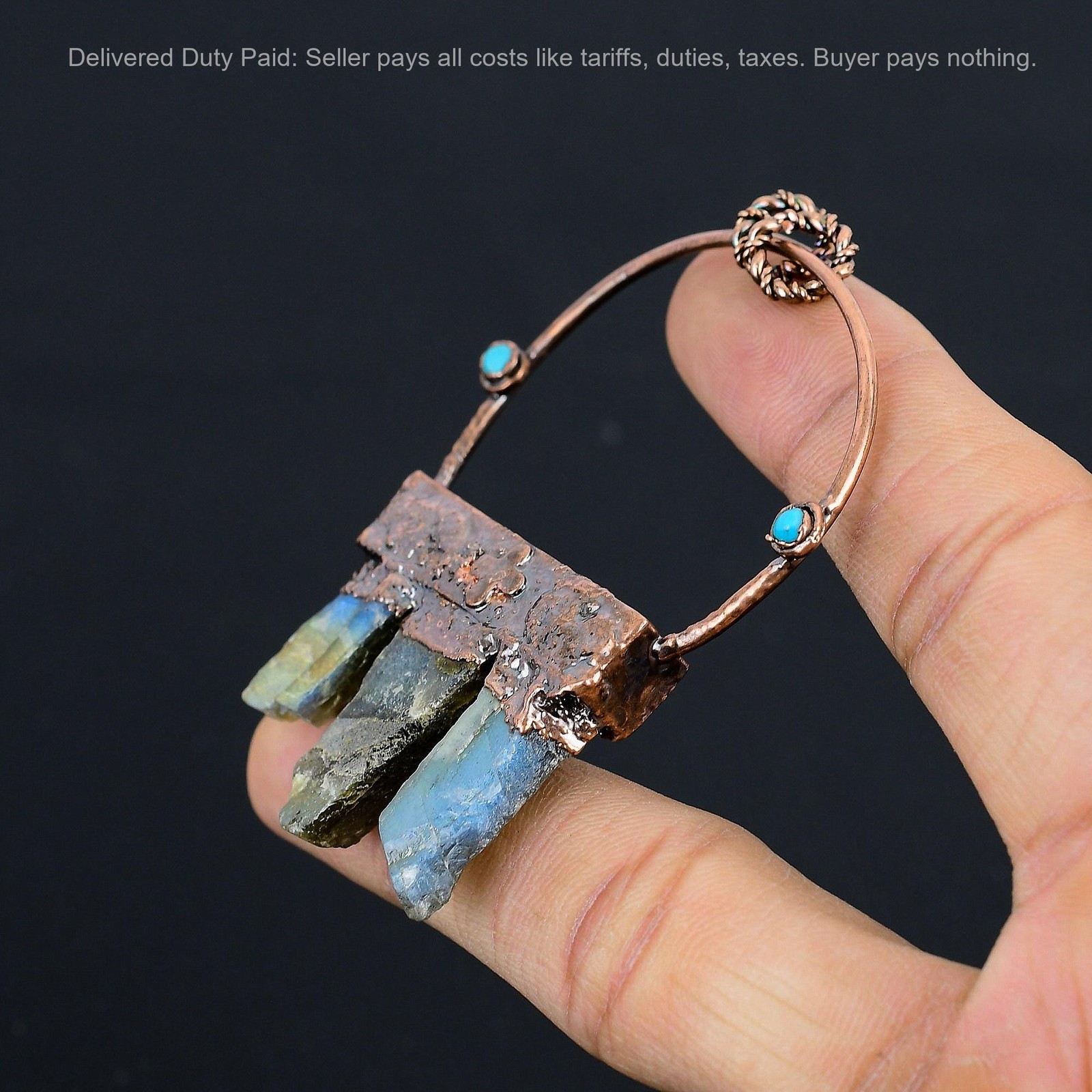 Labradorite Rough Gemstone Sleeping Beauty Turquoise Elegant New Pendant Copper