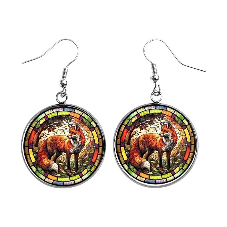 FOX Faux Stain Glass Earrings Lightweight Dangle Earrings