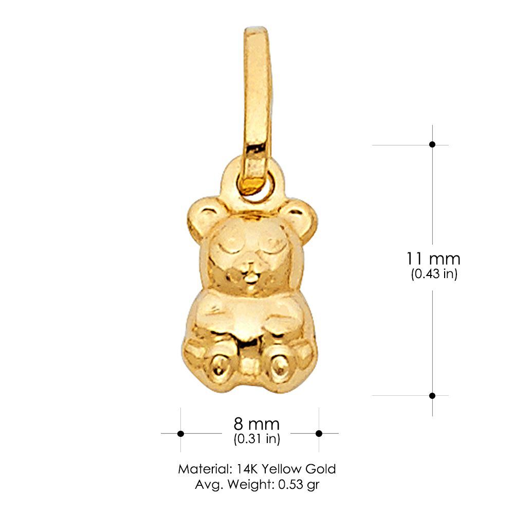 14K Yellow Gold Small Sitting Bear Charm Pendant with 0.9mm Wheat Chain Necklace