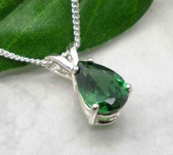 2 Ct Pear Cut SimulatedEmerald Men Solitaire Pendant 925 Silver Gold Finish