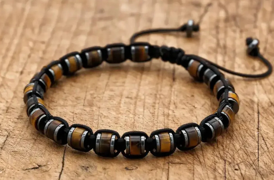 Handmade Braided Real Tiger Eye Beaded Healing Adjustable Bracelet for Women Men