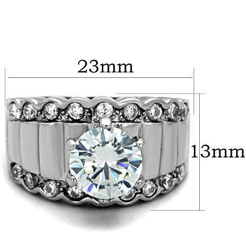 TK1524 – High polished (no plating) Stainless Steel Ring with AAA Grade CZ in