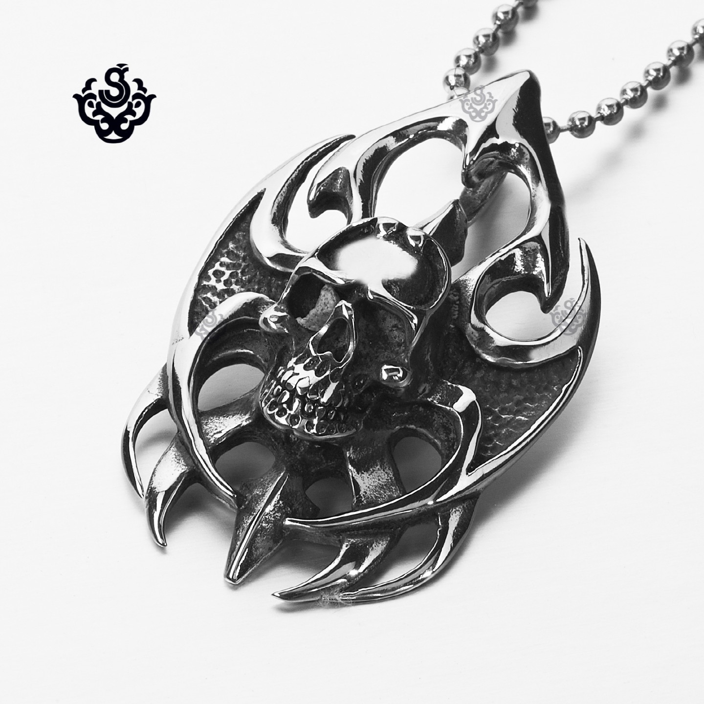 Gothic Skull Pendant Necklace Stainless Steel Tribal Silver Biker Jewelry