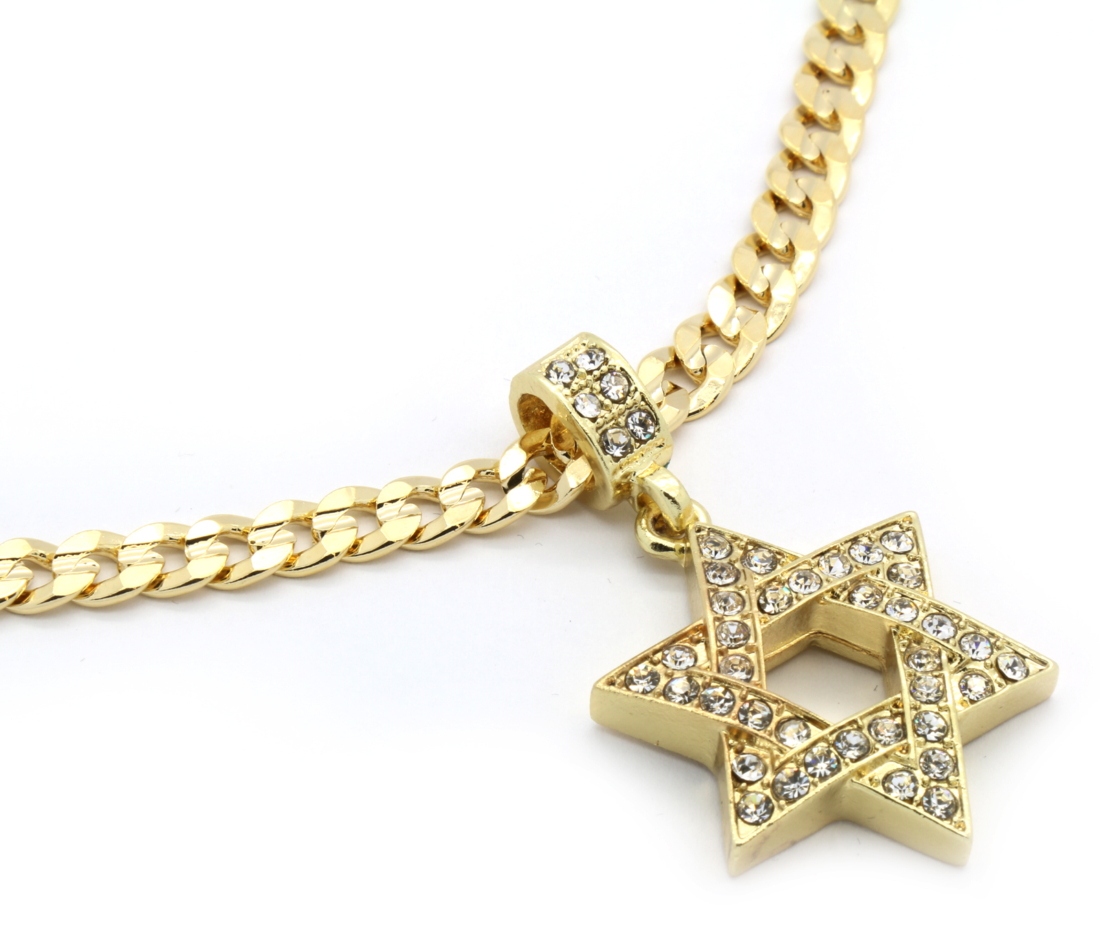 Men Gold Plated Star Of David Pendant Iced Cubic Zirconia 24″ 6mm Cuban Chain M1