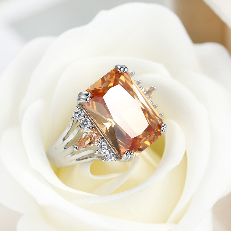 Woman Trendy Super Huge Genuine Morganite Gemstone Silver Wedding Ring Size 6-10