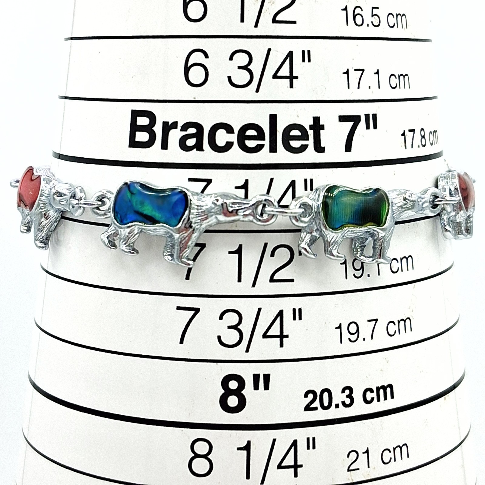Silver Tone Abalone Bear Bracelet 7.25″ Totem Animal Fold Over Clasp