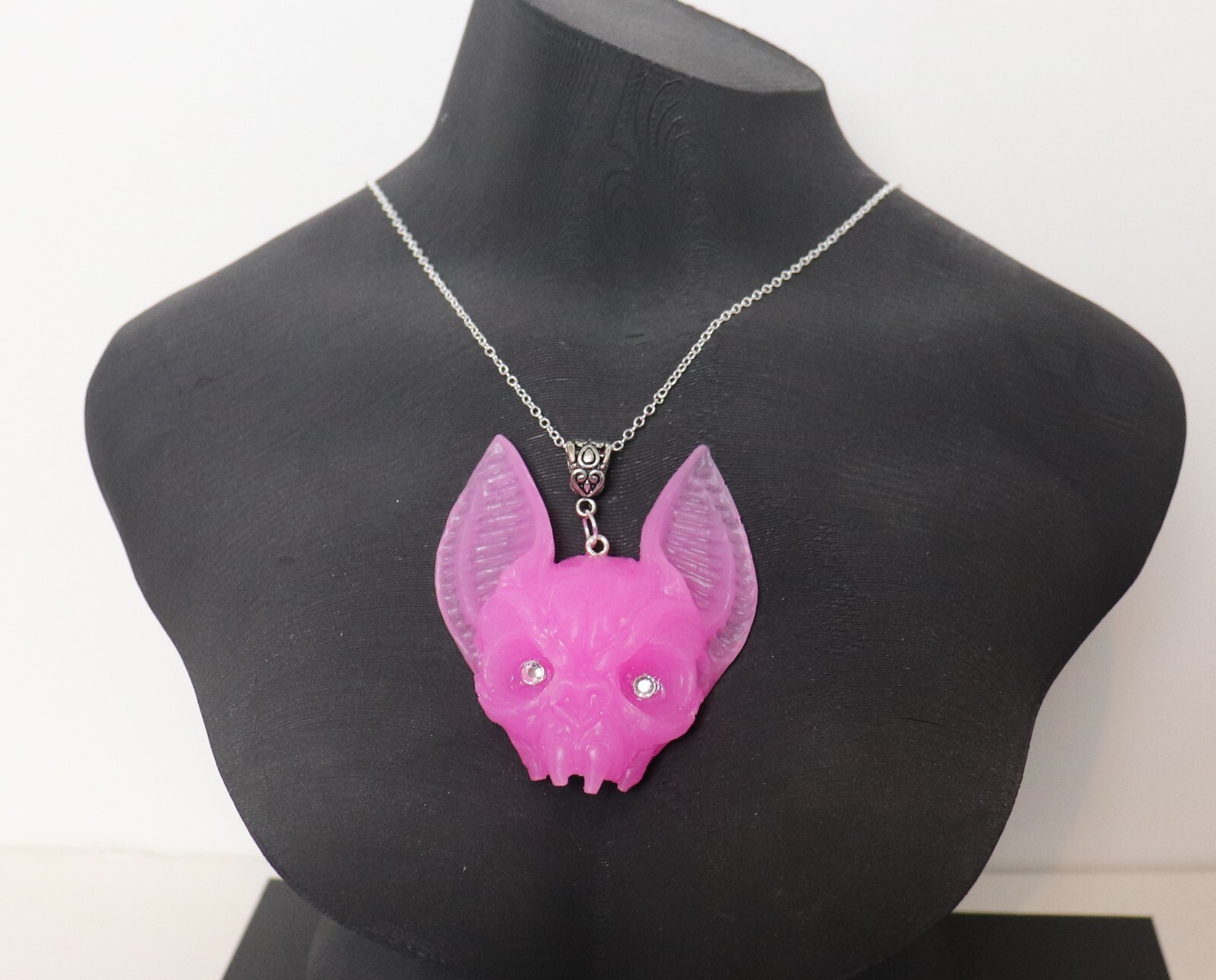 Vampire Bat head necklace hand made from resin 18″ necklace 2.5″bat head