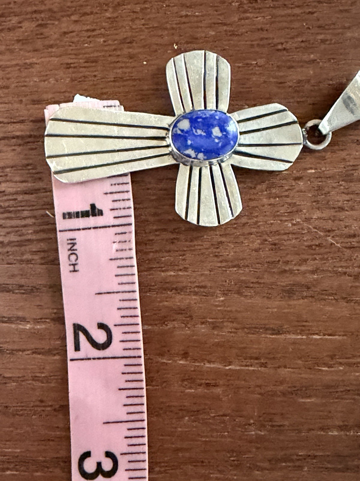 925 Sterling Silver Cross Pendant Bezel Set Oval Lapis Blue Signed 17.6 grams