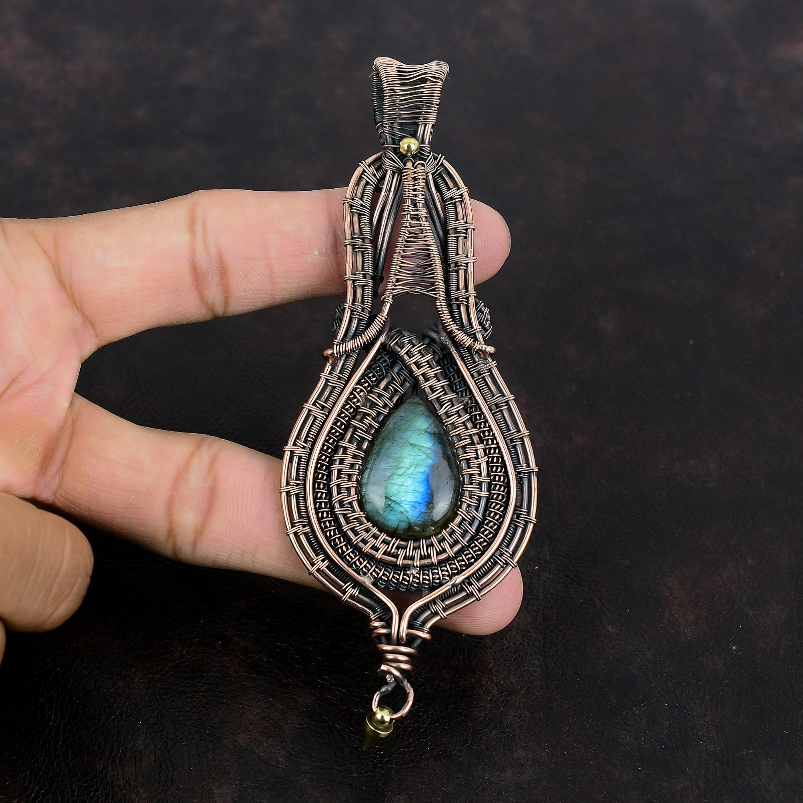 Labradorite Gemstone Pendant Copper Wire Wrapped Pendant Handmade Decent Jewelry