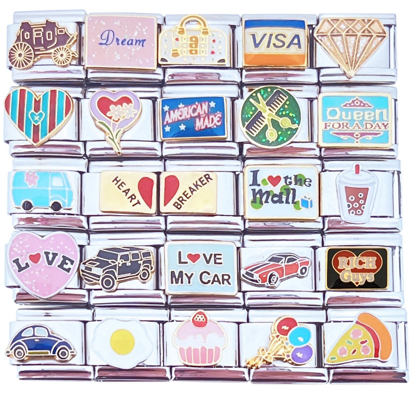 9mm Italian Charms Assorted Shopping Words Cars Trucks Purse Shopping (Col #6)