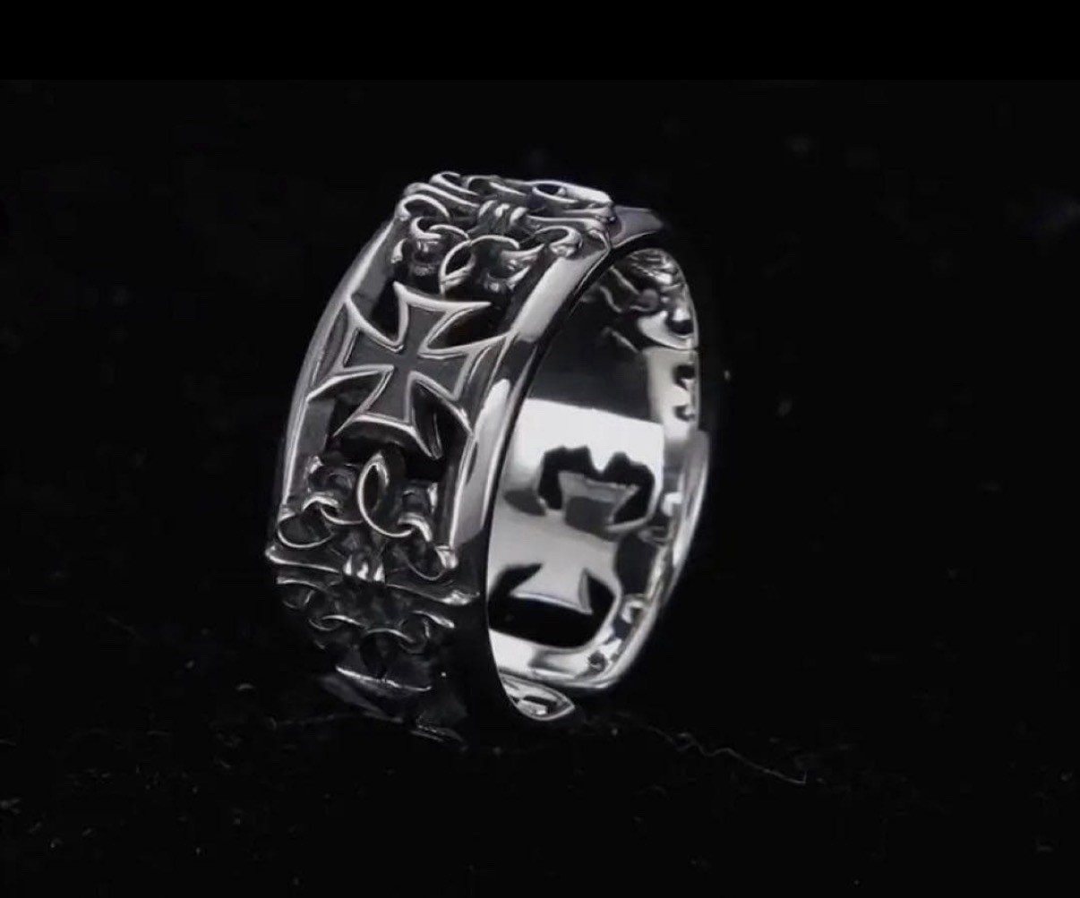Gothic Cross Ring Silver Adjustable Band Punk Biker Vintage Unisex Jewelry