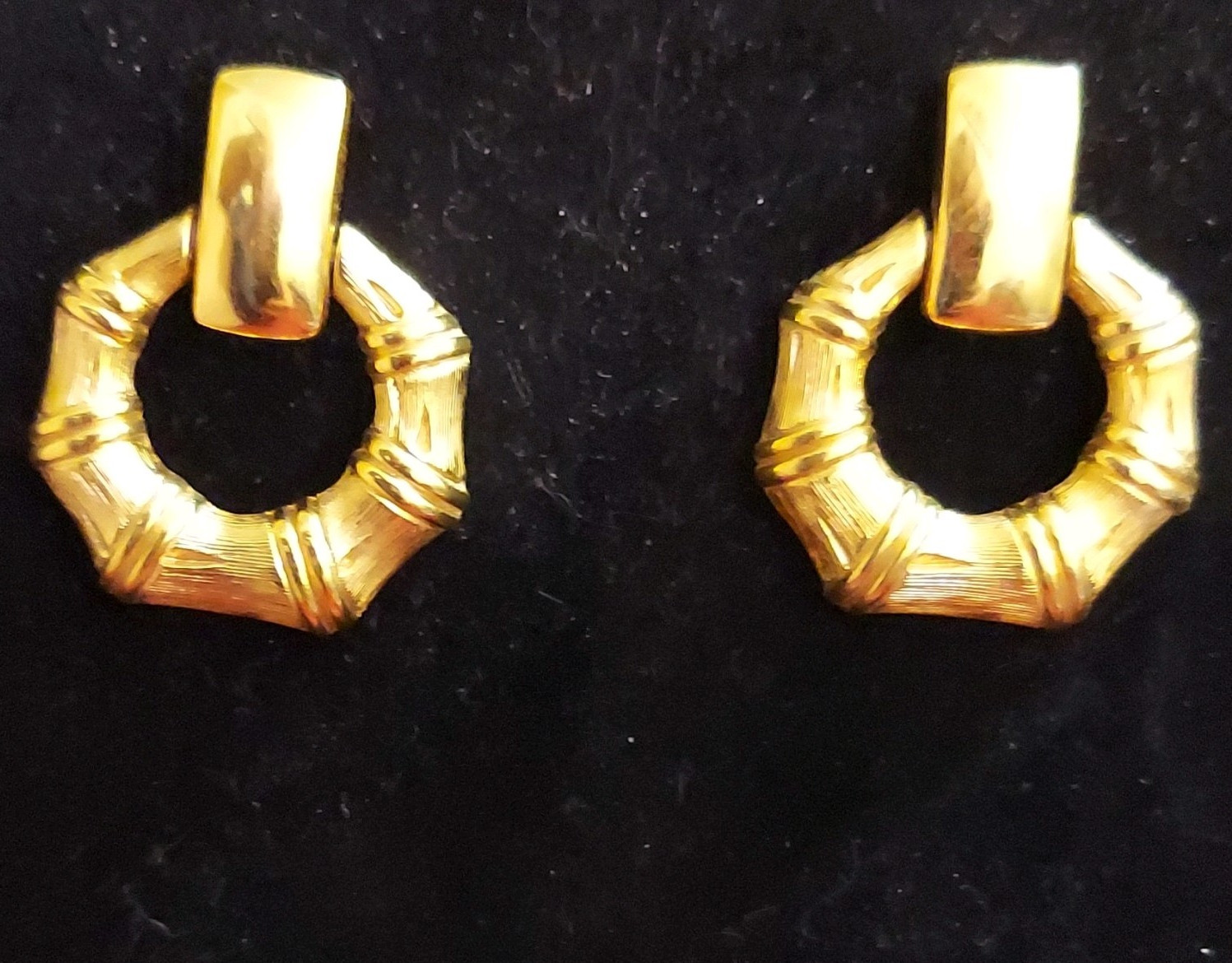 Monet Gold Tone Textured Octagon Geometric Dangle Earrings Stud Back No Stone