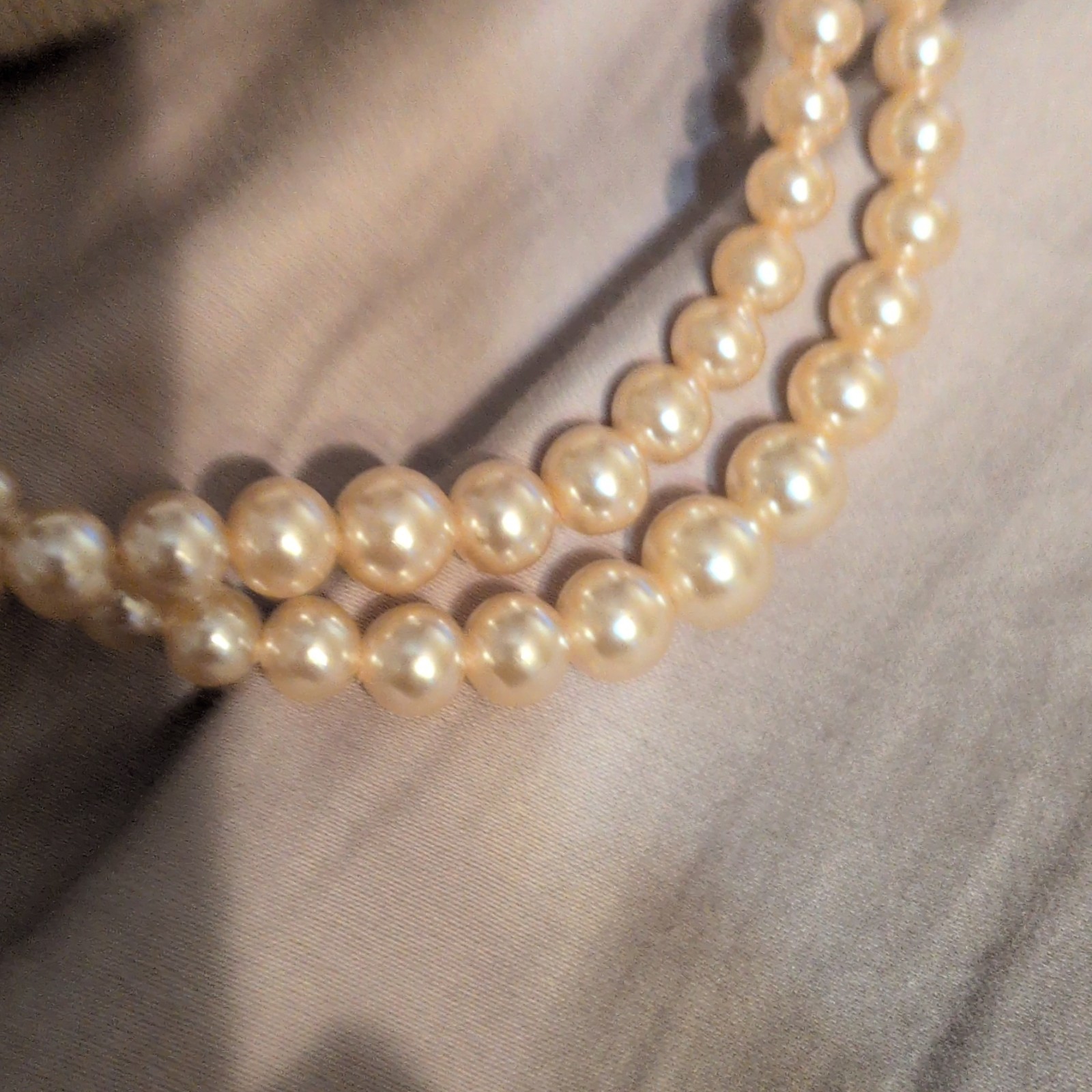 Deltah Simulated Ivory Pearl Double Strand Beaded Necklace, Silver Box Clasp