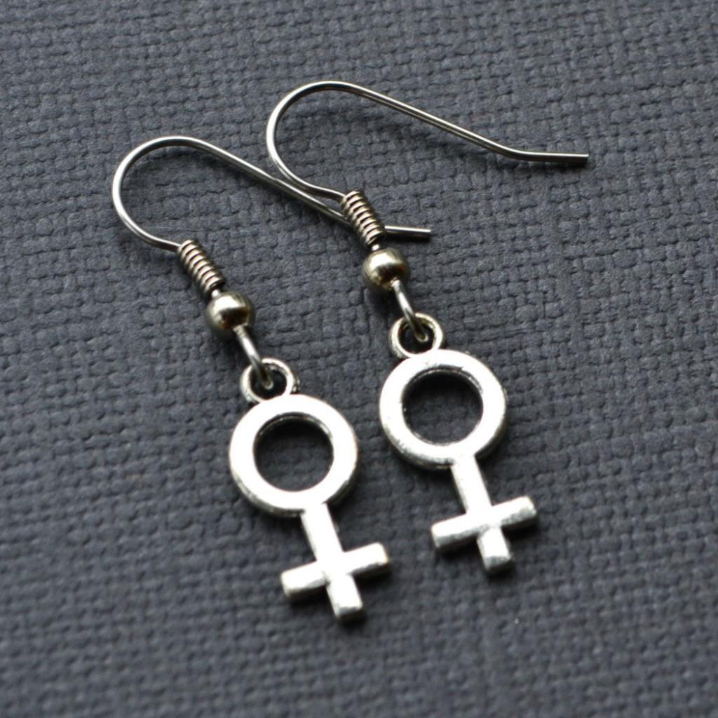 VENUS SYMBOL EARRINGS 1″ Small Charm Female Gender Feminist Woman Feminism Hook