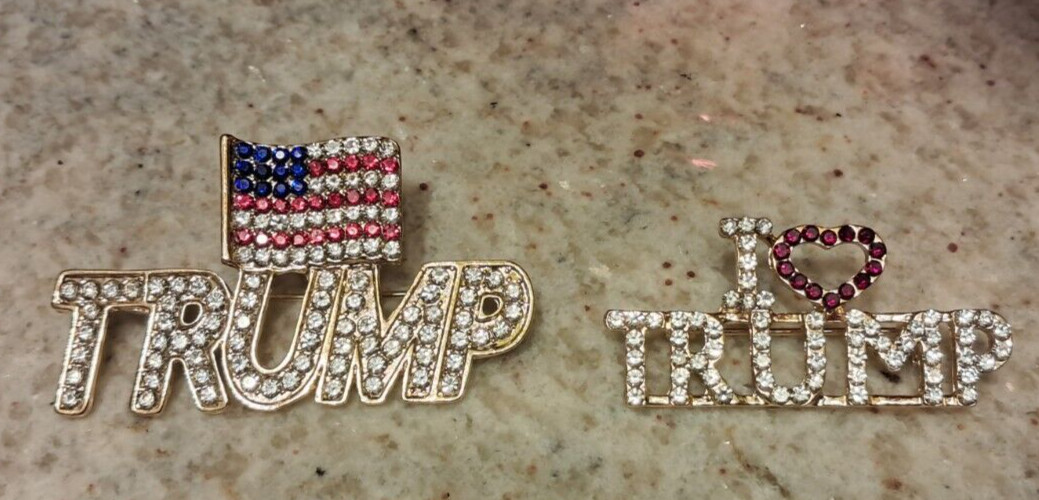 Pair of Trump Brooch w/ The USA Flag & Love Trump Brooch Pin 2024 United States