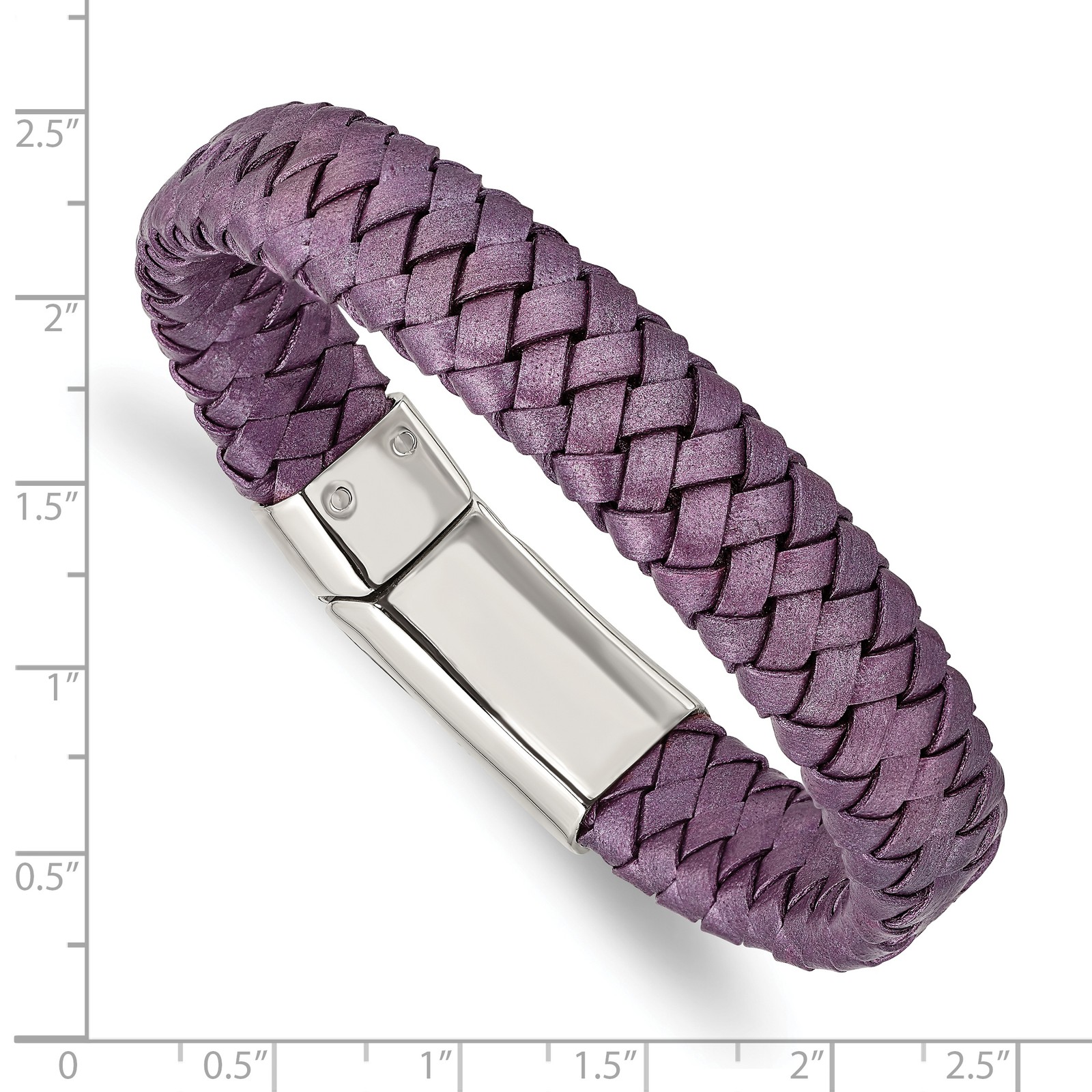 Chisel Stainless Steel Polished Metallic Purple Braided Leather 7.5 inch Bracele