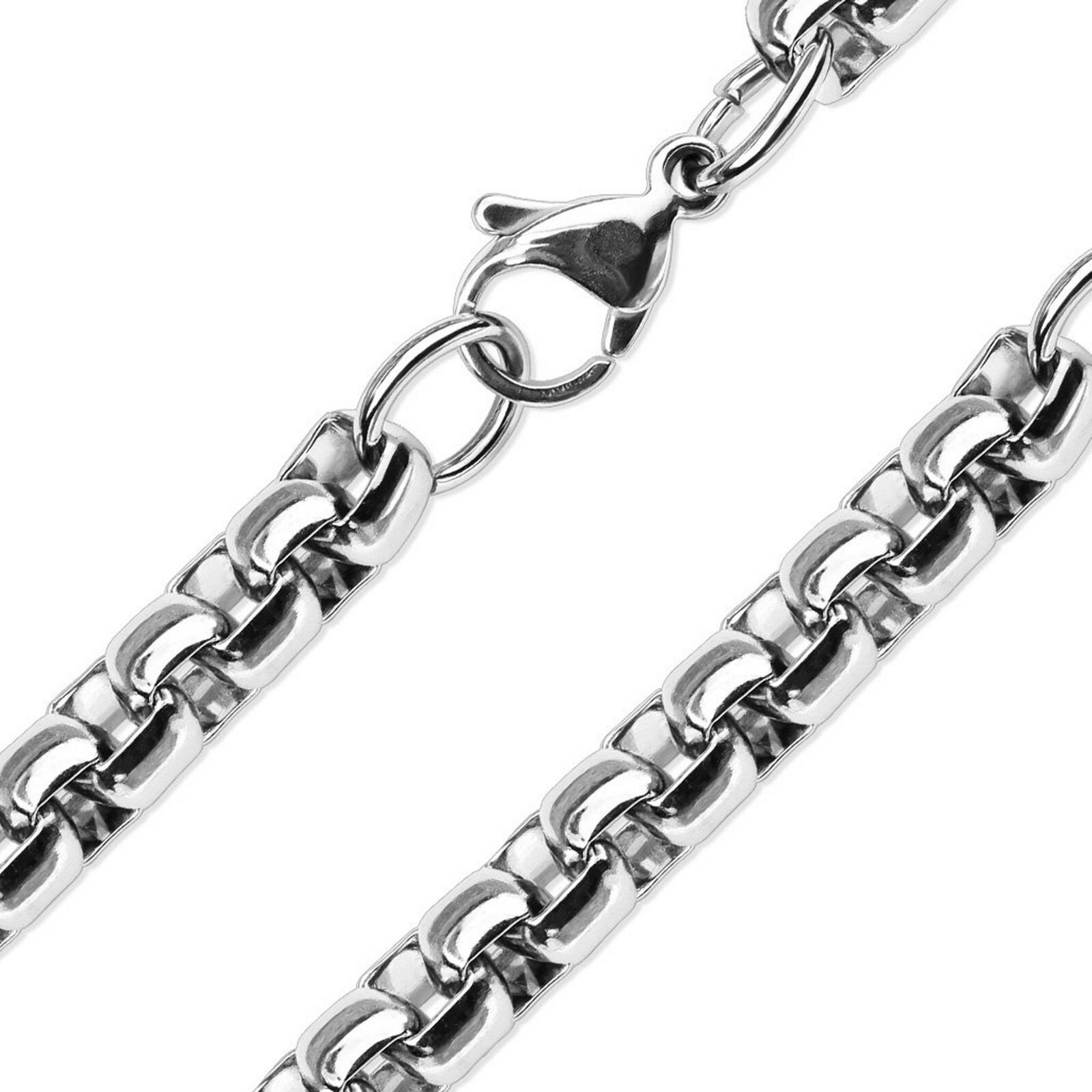 Round Box Necklace Silver Stainless Steel 5mm Rolo Chain 15-20-Inch