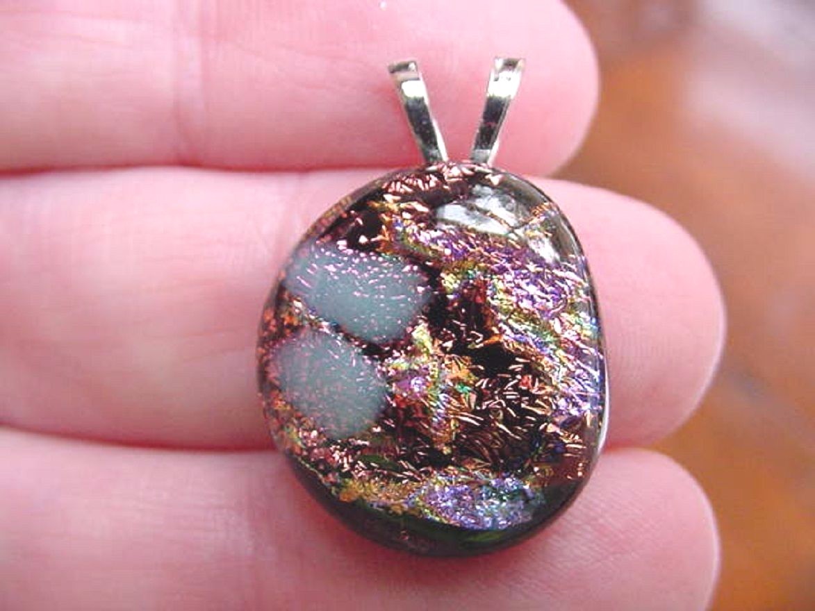 (#DL-241) Orange pink yellow white rainbow DICHROIC Fused GLASS Pendant JEWELRY