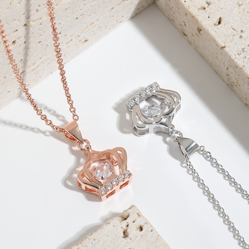 Silver or Rose Gold Plated Crown Pendent Necklace
