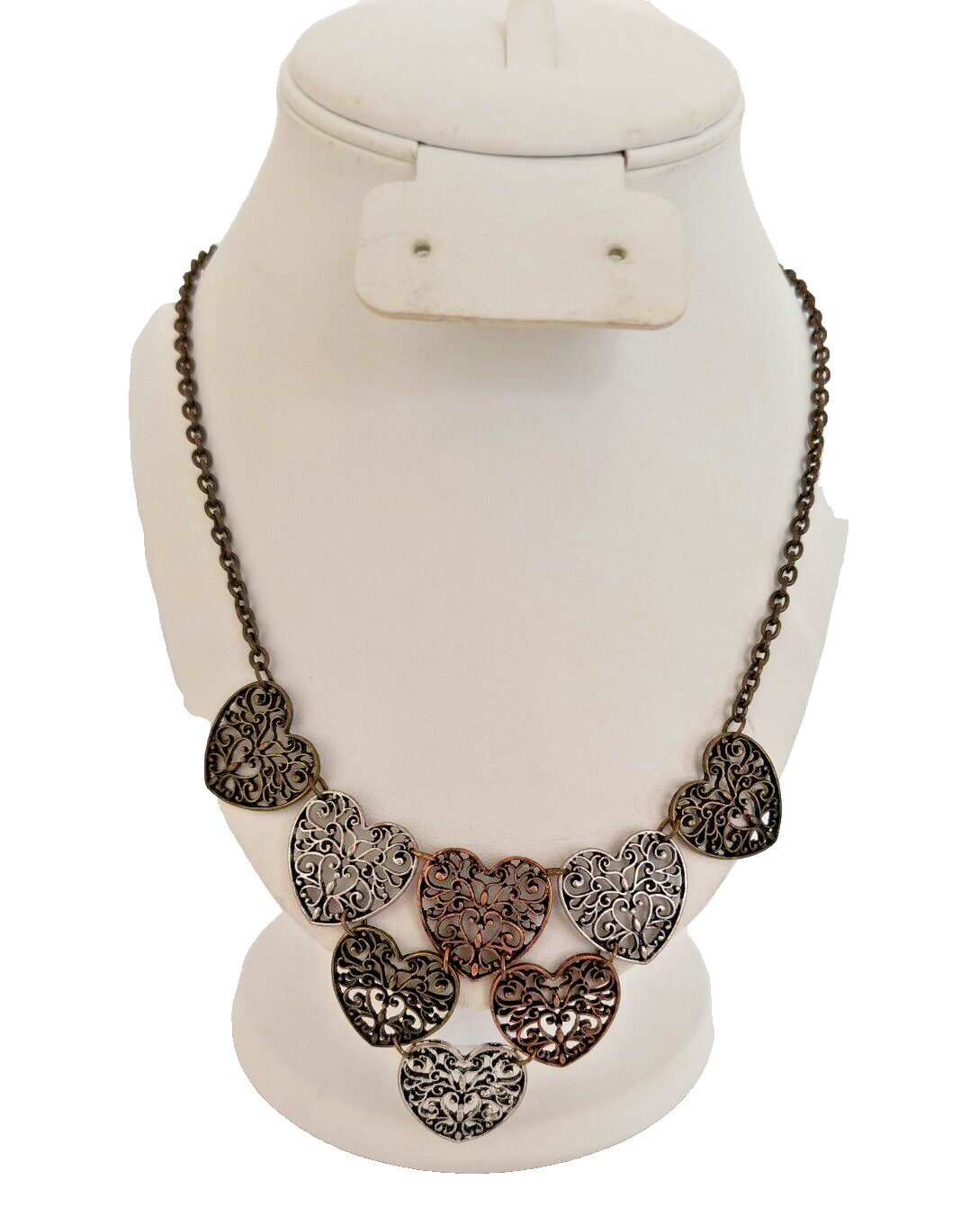 Women’s Necklace Multicolor Filagree Metal Hearts Adjustable Length 19-22 In