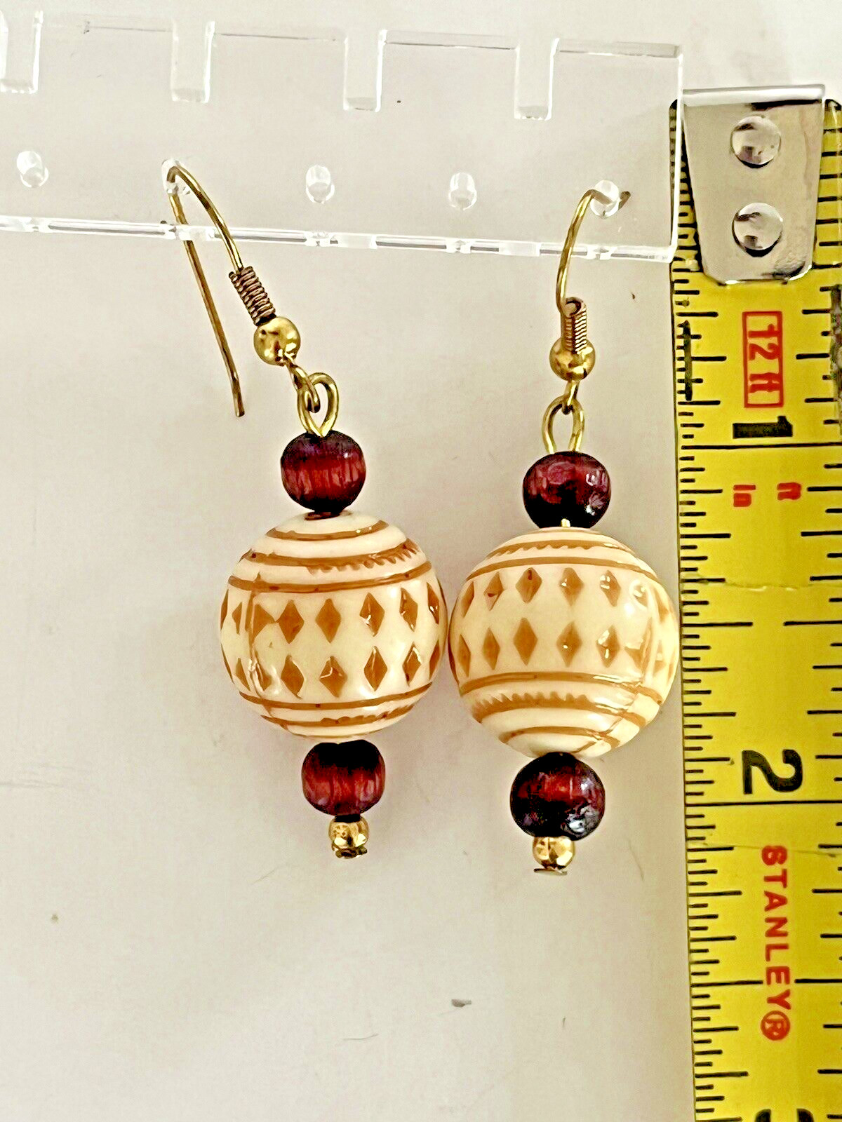 Vintage Artisan Handmade Decorated Beaded Dangle/Drop 2″ 1/4″ Boho