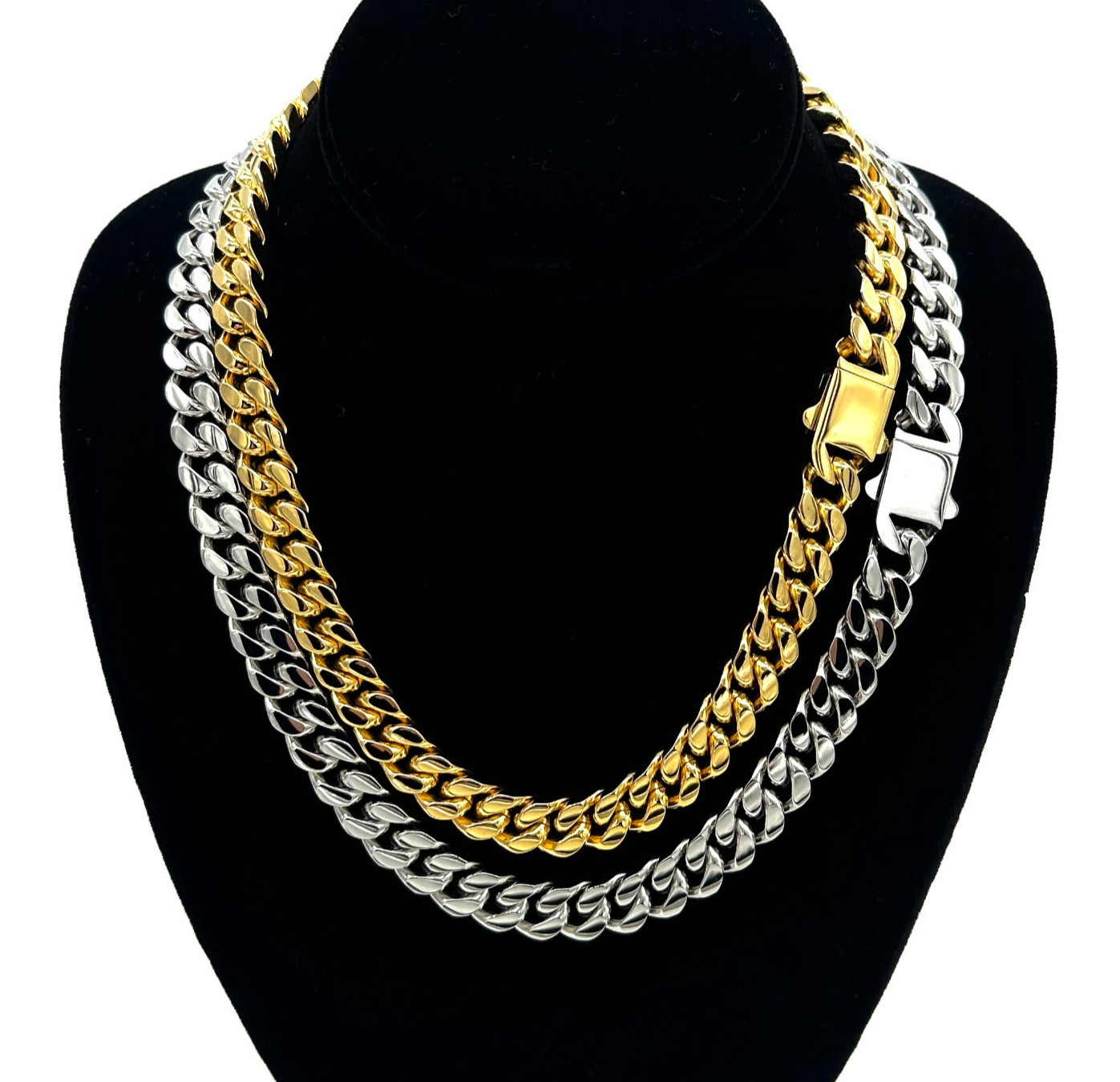 18K Gold/White Gold 10mm-12mm Miami Cuban Link Non-Tarnishing Quality Chain