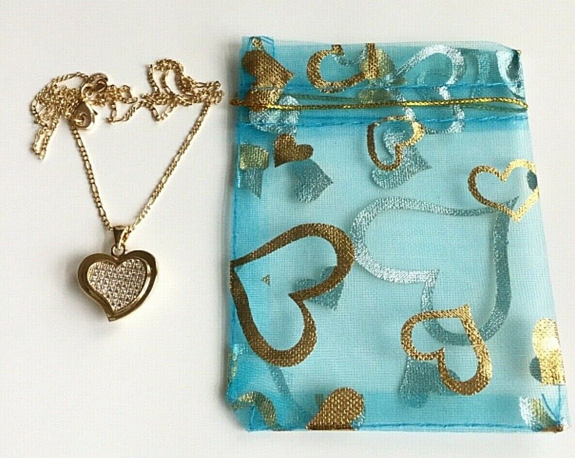 18K GOLD FILLED CZ HEART LOVE NECKLACE 18″ LONG/CADENA DE CORAZON 18″- 22x19mm