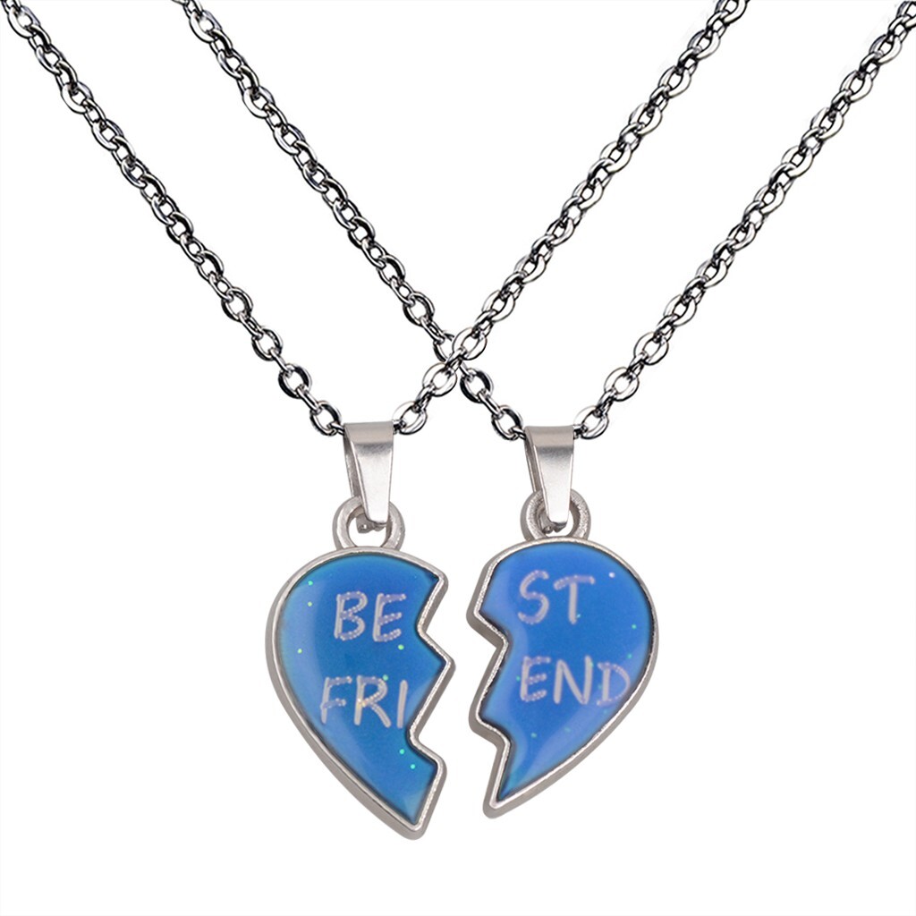 2Pcs/Set Temperature Sensing Color Changing Mood Tracker Best Friends Necklace