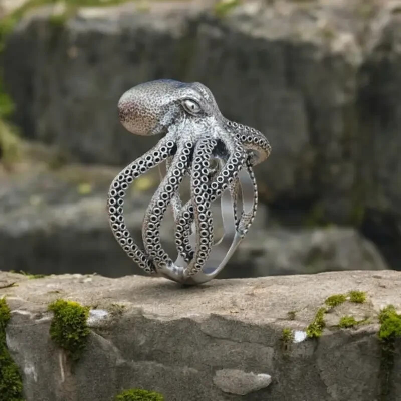 Elegant 925 Sterling Silver Unique Fashion Jewelry Charms Octopus Ring Size 10