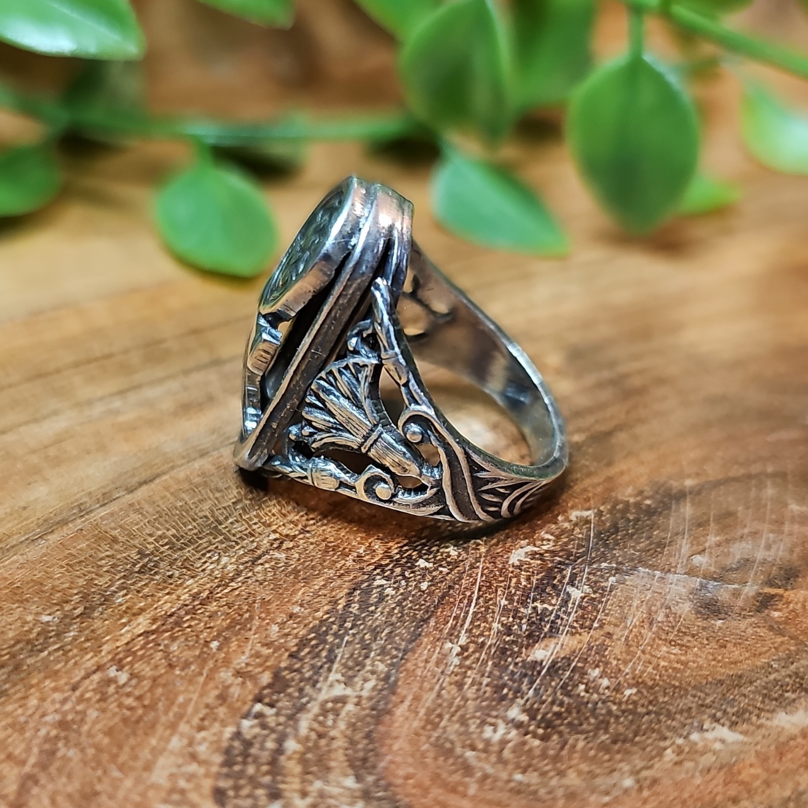 Sterling Silver Scarab Ankh Ring Egyptian Mythology Filigree Statement Sz 6.5