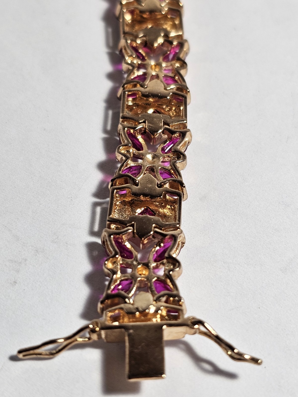 Simulated Ruby Beautiful Bracelet 925 Silver Gold Plated 7 1/2″ 26 GRAMS