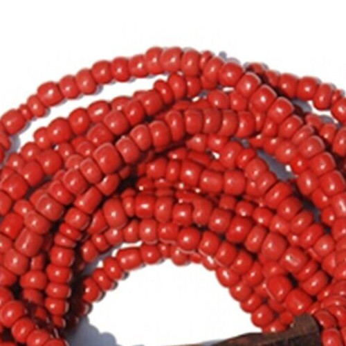 Rustic Red BALI Bracelet – Hardwood Buckle Clasp 14-strand Elastic Glass Beads