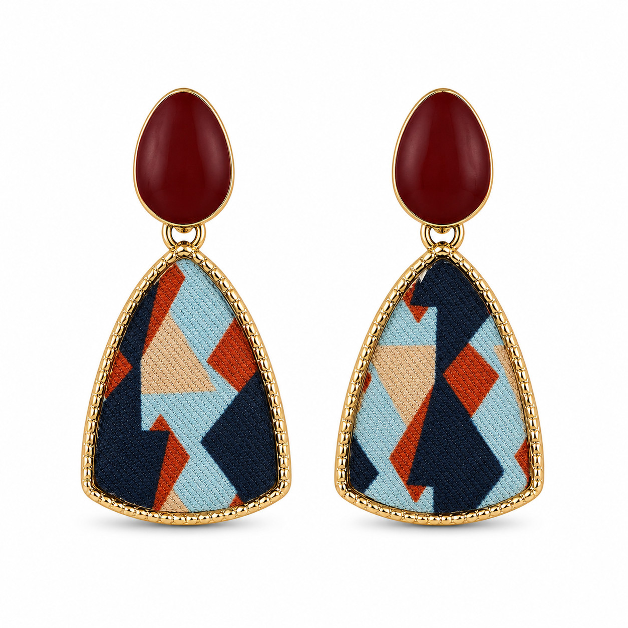 Geometric Teardrop Dangle Earrings Red Stud Gold Tone Women’s Jewelry