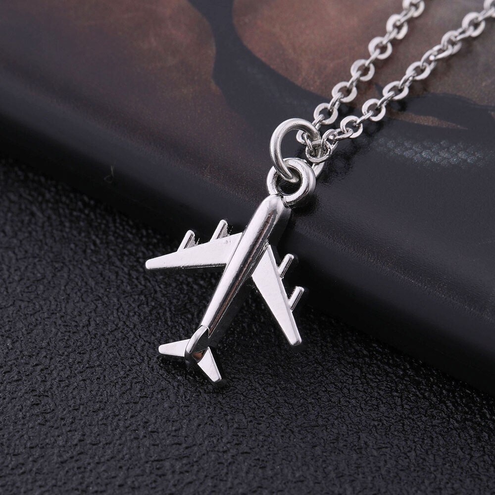 Simple Silver Color Aircraft Jewelry Sets Female Airplane Necklace & Earrings