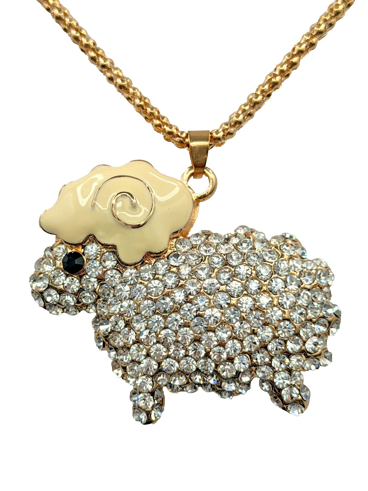 BETSEY JOHNSON BEAUTIFUL WHITE CRYSTAL & ENAMEL SHEEP PENDANT CHAIN NECKLACE