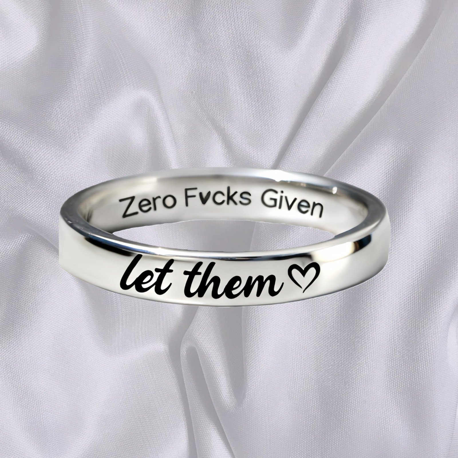 Let Them Zero Fcks Given Mantra Ring for , Stainless Steel Band Rings Silver …