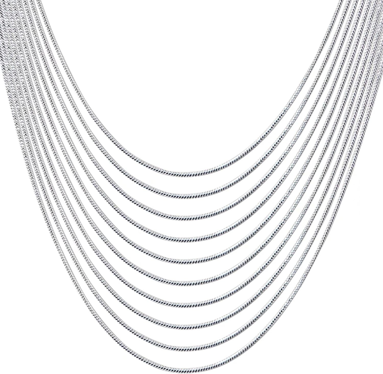 10PCS Wholesale 925 Silver 1MM 16-24inch Snake Chain Necklace Jewelry