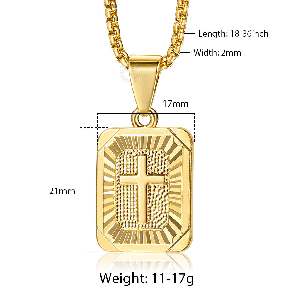 16-30 inch Gold Filled Square Christian Cross Pendant Necklace Charm Box Chain