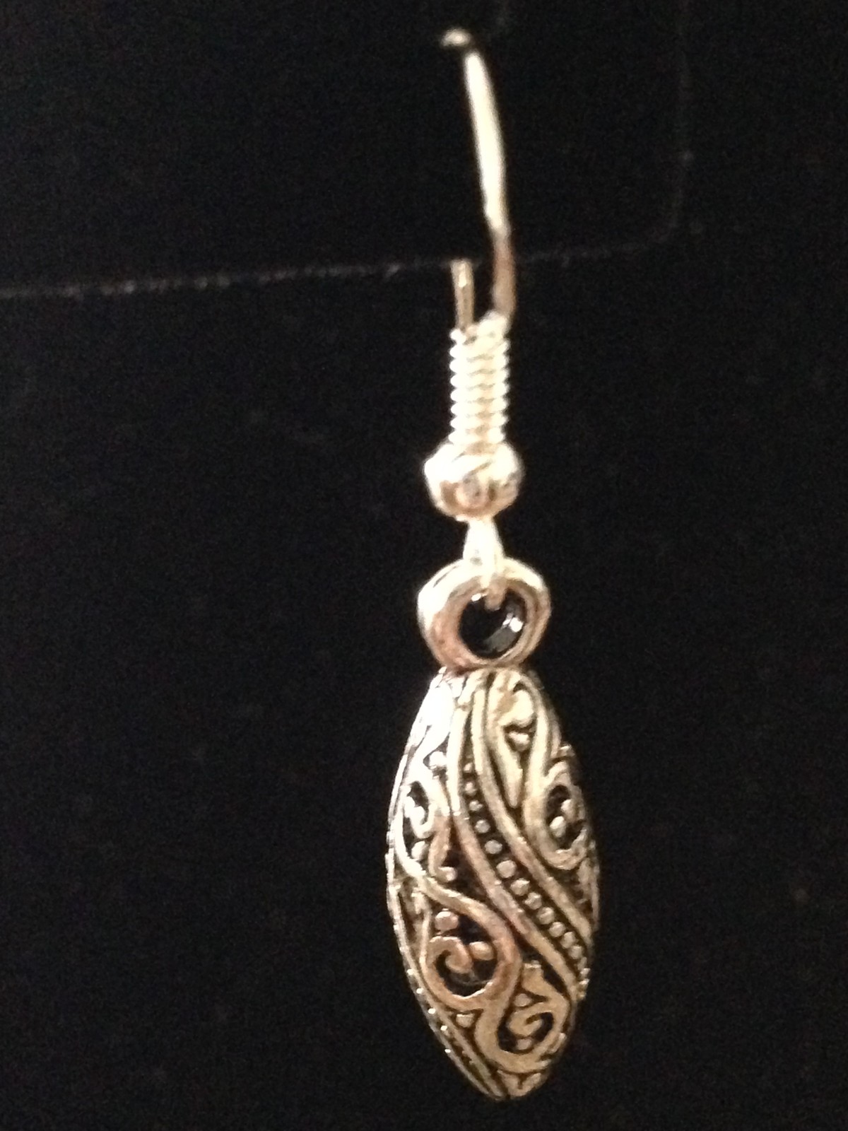 Designer Inspired Carved Oxidized Oblong Bead Charm Hook Dangle Drop Earrings
