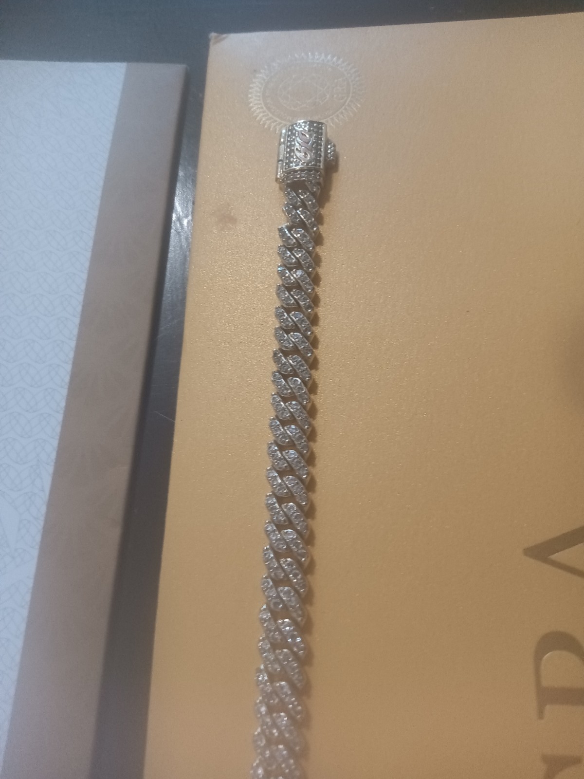 GRA White Moissanite 18k Gold Tone Cuban Link Tennis Bracelet Box Clasp