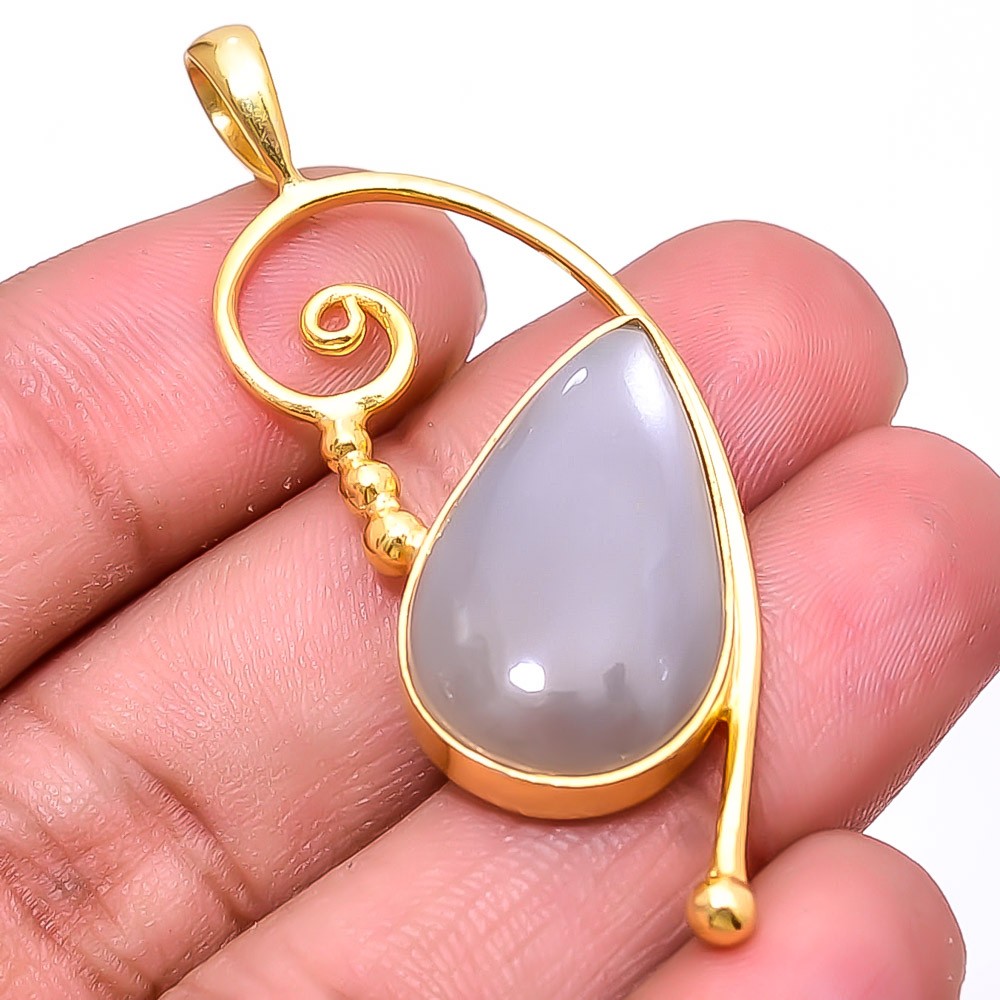 Moonstone – Sri Lanka Gold Plated Gemstone 925 Sterling Silver Pendant 2.11″ P43