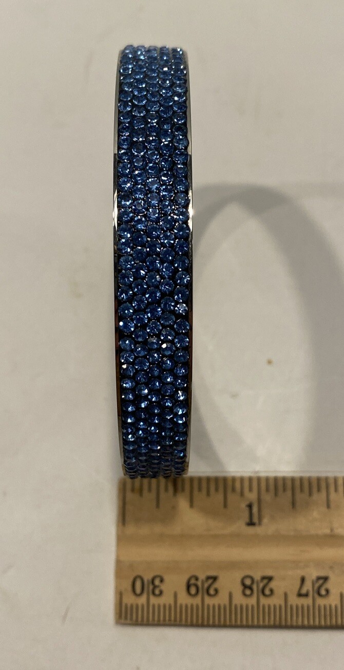Chisel Bracelet Bangle Style. Stainless Steel w/ Ice Blue Rhinestones. 0.5” Wide