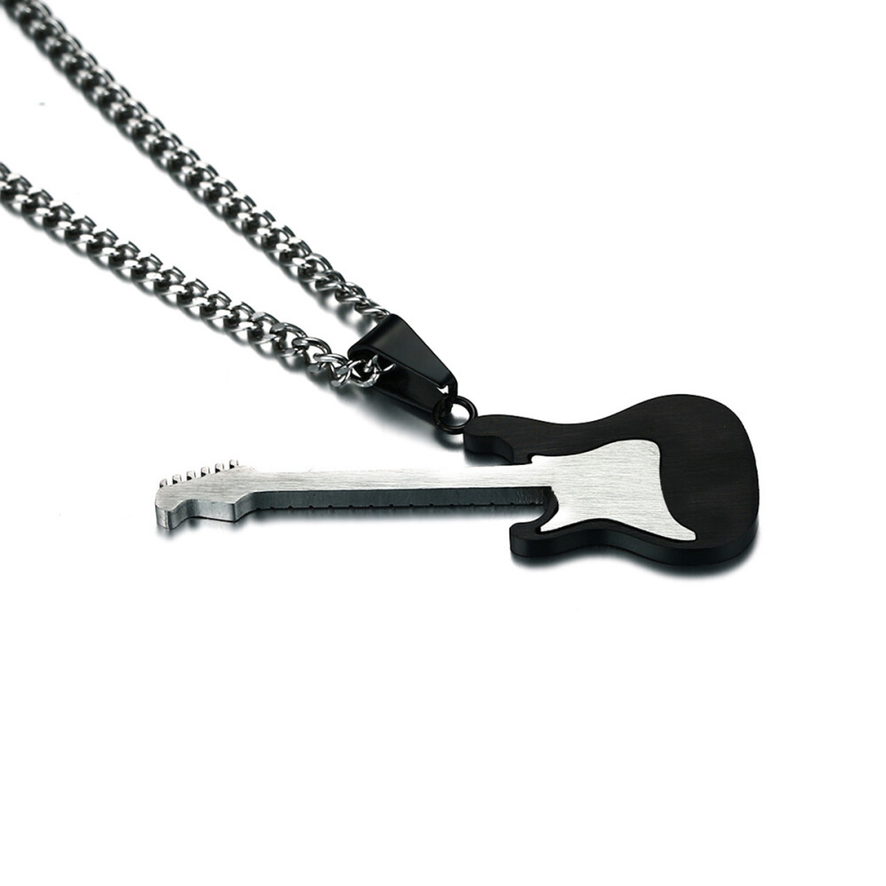 1PC Mens Guitar Music Pendant Stainless Steel Necklace Pendant with Chain