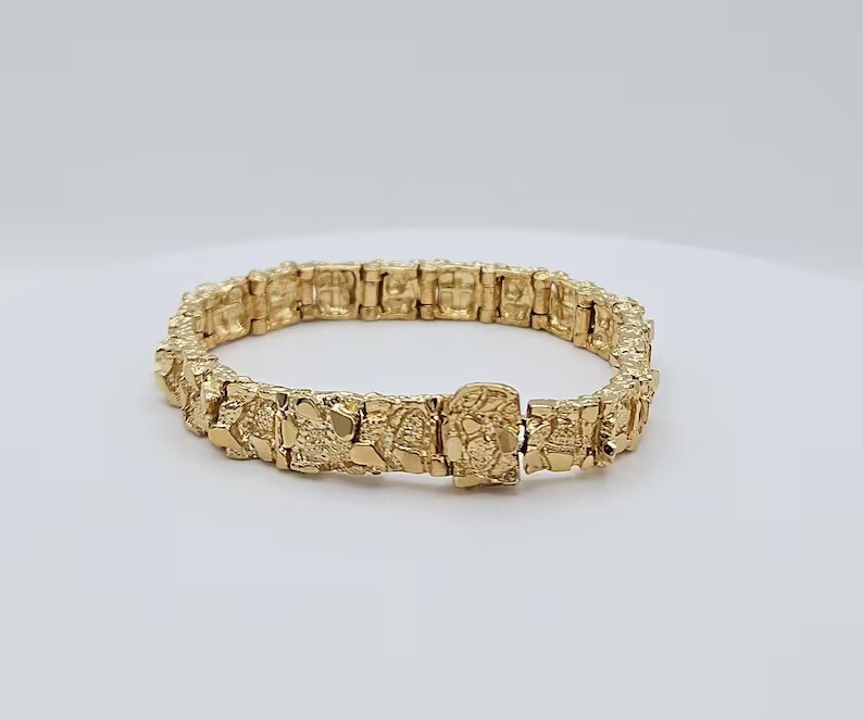 Gold Nugget Bracelet, 9mm Bracelet, 14k Heavy Plated