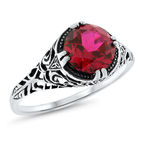 ART DECO STYLE FILIGREE RING 925 STERLING SILVER 2.5 Ct LAB-CREATED RUBY 641X