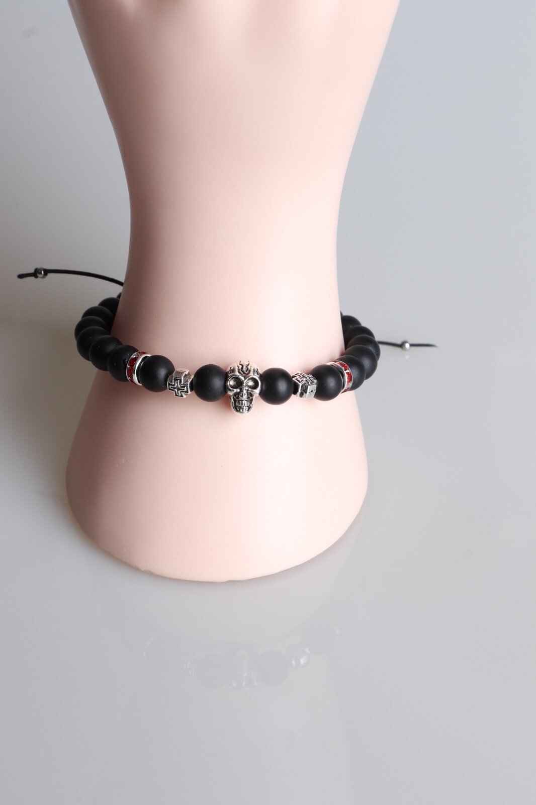 Pulsera Gótica Negra Unisex Con Calavera Moda Casual Cuentas De Ágata Onix