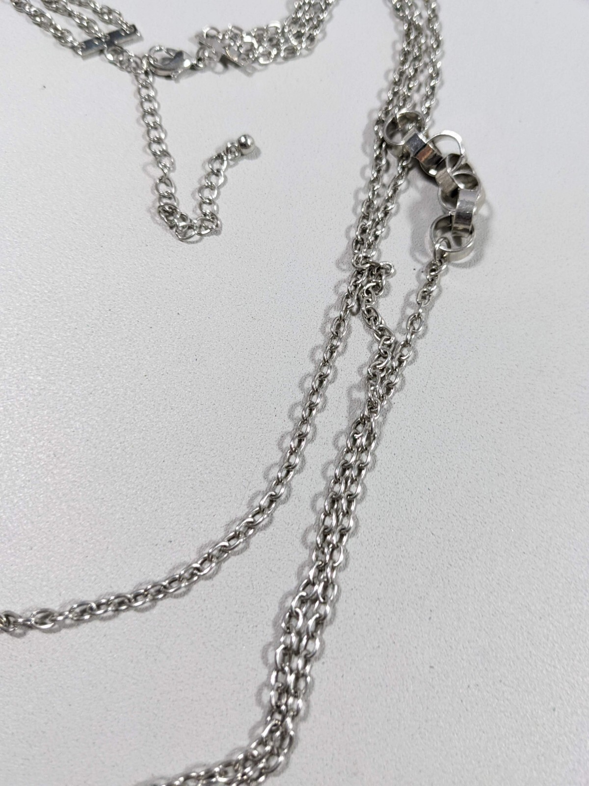 Silver Tone Open Circle Chain Accent Multi Strand Long Necklace 27 inch